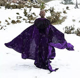 JEGERMIG 66in Adult Natural Feather and Cape Role Play Party Witch Cloak Purple - Glow-Paradise