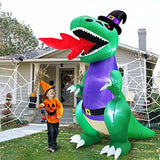 TURNMEON 8 Ft Halloween Inflatables Fire-Breathing Dinosaur with Witch Hat LED Lights Halloween Blow Up Halloween Decorations Outdoor Yard Lawn Garden Home Party Decor - Glow-Paradise