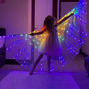 Kids Belly Dance Wings LED Butterfly Wings Luminous Light Up Girls Costumes with Telescopic Stick for Stage Show Halloween Christmas Party - Glow-Paradise