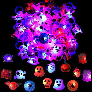 URATOT 100 Pieces Halloween LED Glow Rings Glow in the Dark Rings Halloween Gifts Light Up Toys Rings for Halloween Party Favors Decorations - Glow-Paradise