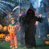 Halloween Grim Reaper Costume Kids Adult with Red Glowing Eyes and Scythe, Scary Halloween Phantom Costumes for Women Men Adults Death Costume - Glow-Paradise