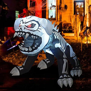 GOOSH 5 Feet Length Halloween Inflatable Puppy Skeleton Dog with Built-in Flashing Red F5 Lights, Blow Up Yard Decoration Clearance with LED Lights Built-in for Holiday/Party/Yard/Garden - Glow-Paradise
