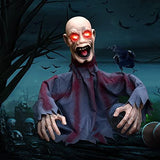 FUSPWEAO Scary Halloween Decorations Outdoor, Sound Induction Animated Zombie Halloween Groundbreaker, Halloween Motion Activated Props, Yard Animatronic Zombie Props with Glowing Eyes Creepy Sound - Glow-Paradise