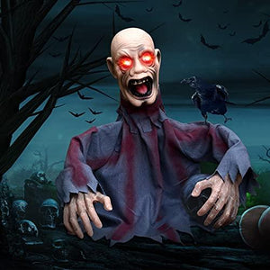 FUSPWEAO Scary Halloween Decorations Outdoor, Sound Induction Animated Zombie Halloween Groundbreaker, Halloween Motion Activated Props, Yard Animatronic Zombie Props with Glowing Eyes Creepy Sound - Glow-Paradise