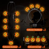 Halloween Accessories, 8Pcs Pumpkin Halloween Party Supplies, 3D Halloween Headband Earrings Necklace, Glow in The Dark Halloween Party Favors for Kids, Flashing Accessories for Trick or Treat - Glow-Paradise