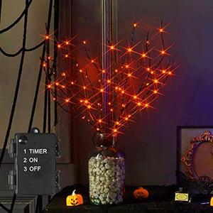Hairui Lighted Halloween Tree Branches with Timer 70L Orange Fairy Lights, Black Twig Lights Battery Operated 18IN for Indoor Outdoor Halloween Party Decoration - Glow-Paradise