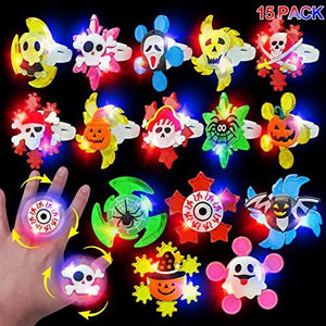 Halloween Party Favors for Kids-15 Pack Halloween LED Light Up Spin Rings Fidget Toys Halloween Gifts Glow in The Dark Party Supplies Pumpkin Ghost Skeleton Bat Spider Flash Finger Gift Bag Filler - Glow-Paradise