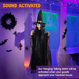 JOYIN Life Size 74" Hanging Animated Witch with LED Eyes and Spooky Sounds for Halloween Decorations - Glow-Paradise