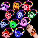 12 Pack Halloween LED Beaded Bracelets Halloween Gifts Toys Party Favors for Kids 12 Styles Halloween Trick or Treat Goodies Bag Fillers Flashing Light Up Bracelets Glow in the Dark Party Supplies - Glow-Paradise