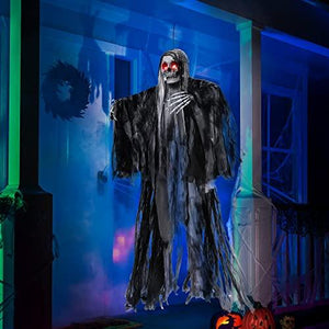 JOYIN 59” Halloween Animated Hanging Grim Reaper Decorations with Glowing Eyes and Creepy Sound, Halloween Skeleton Ghost Decorations for Haunted House Prop Decor, Outdoor/Indoor, Lawn Decorations - Glow-Paradise
