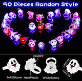Auney 50 Packs Halloween LED Light Up Rings for Kids, Glow in The Dark Party Supplies Halloween Light up Toys Treat Bag Fillers - Glow-Paradise