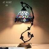 WERFACTORY Tiffany Lamp Stained Glass Table Lamp Blue Dragonfly Thin Bedside Lamp Desk Light with Metal Leaf Base 8X10X21 Inches Decor Small Space Bedroom Home Office LED Bulb Included S004 Series - Glow-Paradise