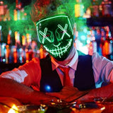 Halloween Scary Mask with LED Gloves Kit, LED Costume Mask EL Wire Light Up Mask for Halloween Costume Festival Cosplay (Green) - Glow-Paradise