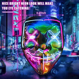 Halloween Purge Mask Light up - CHAOYU LED Scary Face Mask 2 Color Glow Mask with 3 Light Modes Masquerade Costume for Adults Kids Men Women(Ice Blue & Pink) - Glow-Paradise