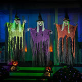 JOYIN 3 Pack 35.3" Hanging Witch with Bendable Arms, Halloween Indoor and Outdoor Decorations - Glow-Paradise