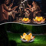 AIINY Garden Solar Light Outdoor(2Pack) , Amber Crackle Globe Glass Lotus Decoration , Waterproof Orange Metal LED Flower Lights for Patio,Lawn,Walkway,Tabletop,Ground - Glow-Paradise