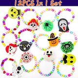 12 Pack Halloween LED Beaded Bracelets Halloween Gifts Toys Party Favors for Kids 12 Styles Halloween Trick or Treat Goodies Bag Fillers Flashing Light Up Bracelets Glow in the Dark Party Supplies - Glow-Paradise