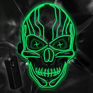 ILEBYGO LED Purge Mask Halloween Light Up Mask Scary Mask with EL Wire 3 Flashing-Modes for Halloween Festival, Party, Cos Play (Green) - Glow-Paradise