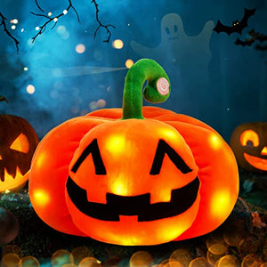 Athoinsu Light up Halloween Pumpkin Stuffed Animal LED Glowing Night Light Fluffy Soft Ghost Jack O Lantern Plush Toy Decoration Gift for Toddlers Kids, 8.5’’ - Glow-Paradise