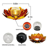 Gold Solar Flower Light Outdoor Decorations,Garden Glow Solar Lights with Metal Petal Waterproof,Glass Crackle Solar Powered Ball Decor Light for Tabletop,Ground,Walkway Yard - Glow-Paradise