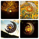LICKLIP Garden Solar Lights Outdoor Decorative, Sun & Moon Crackle Glass Globe Metal Stake Light, Waterproof Warm White LED Light, Decorations for Pathway Lawn Patio Courtyard Backyard (1 Pack) - Glow-Paradise