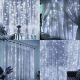 HOME LIGHTING Window Curtain String Lights, 300 LED 8 Lighting Modes Fairy Copper Light with Remote, USB Powered Waterproof for Christmas Bedroom Party Wedding Home Garden Wall Decorations, Cool White - Glow-Paradise