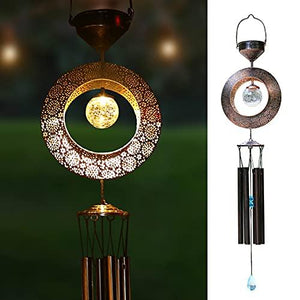 Solar Wind Chimes Round LED Crackle Glass Ball Metal Hanging Decor with Outside Deep Tone Elegant Gifts Garden Yard Porch Light Decorations Birthday Christmas for Mom Women Bronze… - Glow-Paradise