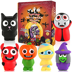6 Pack - Halloween Squishes Toys Slow Rising Cute Novelty Super Soft Squeeze Squishy Toys Stress Relief Gifts Halloween Party Favors for Boys, Girls, Kids - Glow-Paradise