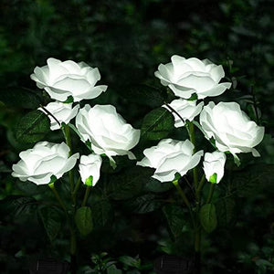 Ostritec 2 Pack Solar Roses, 7 Color Changeing Flower Lights, 10 Solar Roses Outdoor Garden Decorations, Waterproof Solar Flowers Stake Lights for Patio Party RV Valentine's Day (2 Pack White Rose) - Glow-Paradise