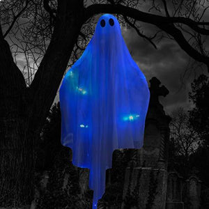 Halloween Hanging Light up Ghost with Spooky Blue LED Light, 47” White Hanging Ghosts, Best Halloween Hanging Decoration for Front Yard Patio Lawn Garden Party Decor Indoor Outdoor - Glow-Paradise