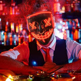 Halloween Scary Mask with LED Gloves Kit Cosplay, LED Costume Mask EL Wire Light Up Mask for Halloween Costume Festival Cosplay,Music Festival Parties (Red) - Glow-Paradise