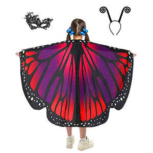 Butterfly Wings for Kids Butterfly Shawl Fairy Girl Cape Nymph Pixie Costume Halloween Accessory Children Size(Purple c) - Glow-Paradise