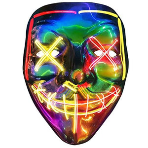 Halloween Purge Mask Light up - CHAOYU LED Scary Face Mask 2 Color Glow Mask with 3 Light Modes Masquerade Costume for Adults Kids Men Women(Yellow & Red) - Glow-Paradise