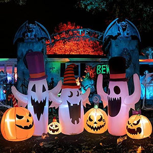 DECORLIFE 8 FT Halloween Inflatables, Pumpkin and Ghost, Halloween Outdoor Decoration with Built-in LED Lights, Blow Up Halloween Decoration for Yard, Lawn, Garden Décor - Glow-Paradise