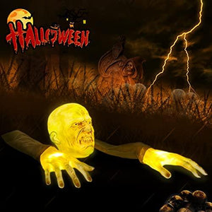 Halloween Decorations Outdoor Lighted Zombie Groundbreaker Decoration, Creepy Face Hand Lawn Stakes Graveyard Décor, Scary Ground Breaker Skeleton Indoor Halloween Decor - Glow-Paradise