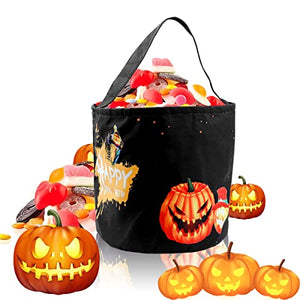 BEMISO Halloween Trick or Treat Bags With LED light Halloween Candy Basket Tote Bags Multipurpose Reusable Goody Bucket for Kids Halloween Party Favors (Black) - Glow-Paradise
