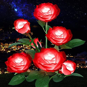 Outdoor Solar Lights Garden Stake Lights 7 Rose Flowers Path Solar Garden Lights Decorative Lights for Patio Yard Pathway Landscape Lighting (Red) - Glow-Paradise