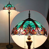 WERFACTORY Tiffany Floor Lamp Green Brown Liaison Stained Glass Standing Reading Light 16X16X64 Inches Antique Pole Corner Lamp Decor Bedroom Living Room Home Office (LED Bulb Included) S160G Series - Glow-Paradise
