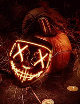 Depointer Halloween Scary Mask Cosplay Led Costume Mask EL Wire Light up Halloween Festival Party(Orange) - Glow-Paradise