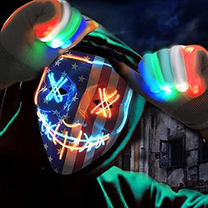 Halloween Scary Mask with LED Gloves Kit, LED Costume Mask EL Wire Light Up Mask for Halloween Costume Festival Cosplay - Glow-Paradise