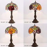 WERFACTORY Tiffany Style Table Lamp Bedside Stained Glass Lamp Red Rose Antique Desk Reading Light 10X10X18 Inches Decor Nightstand Bedroom Living Room Home Office S001 Series - Glow-Paradise