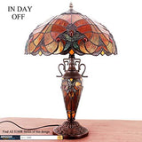 WERFACTORY Tiffany Lamp Red Stained Glass Liaison Mather-Daughter Vase Table Lamp 16X16X24 Inch Antique Desk Reading Light Decor Bedroom Living Room Home Office (LED Bulb Included) S160R Series - Glow-Paradise