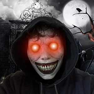 2 Pack Creepy Halloween Mask Eyes Glow,Smiling Demons Terror Ghost Dance Party Mask,Cosplay Props Scary Halloween Costume Party Props Grey-white mask - Glow-Paradise