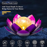 Solar Light Outdoor(2Pack), Art Crackle Globe Glass Lotus Decoration, Solar LED Waterproof Purple Metal Flower Lights for Patio,Lawn,Walkway,Tabletop - Glow-Paradise
