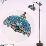 WERFACTORY Tiffany Floor Lamp Sea Blue Stained Glass Dragonfly Arched Lamp 12X18X64 Inches Gooseneck Adjustable Corner Standing Reading Light Decor Bedroom Living Room (LED Bulb Included) S622 Series - Glow-Paradise