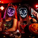 Halloween Scary Mask with LED Gloves Kit, LED Costume Mask EL Wire Light Up Mask for Halloween Costume Festival Cosplay(White) - Glow-Paradise