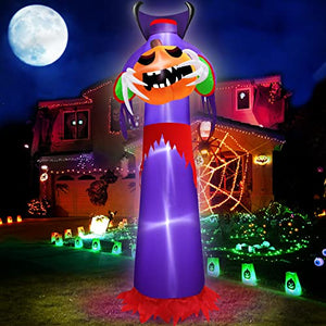 8 Ft Giant Halloween Inflatables Outdoor Decoration, Headless Ghost Holds Pumpkin Jack-O-Lantern Grim Reaper Blow Up Yard Decor LED Lights Halloween Decorations Outside Lawn Garden Home Holiday - Glow-Paradise