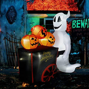 DECORLIFE 6FT Halloween Inflatables, Blow up Ghost with Pumpkin Cart, Outdoor Halloween Decorations with Built-in LED Lights for Lawn, Garden, Yard - Glow-Paradise