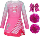 Girls Cheerleader Costume Halloween Party Uniform Dress for Kids (Pink, 7-8Years) - Glow-Paradise