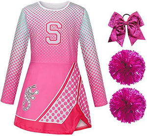 Girls Cheerleader Costume Halloween Party Uniform Dress for Kids (Pink, 7-8Years) - Glow-Paradise